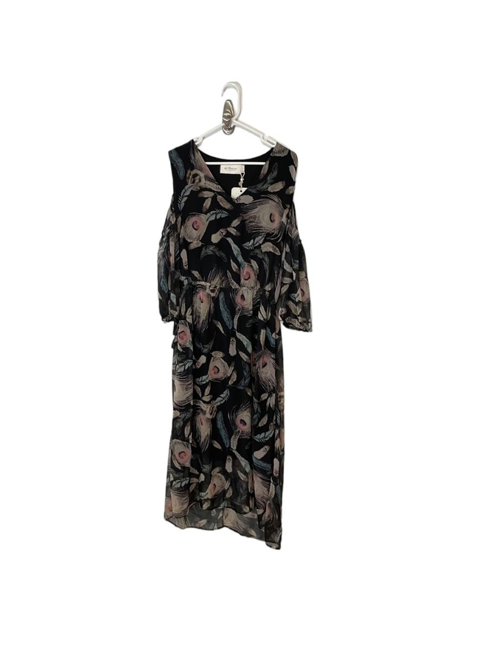 La Bellum by Hillary Scott feather print cold shoulder dress medium